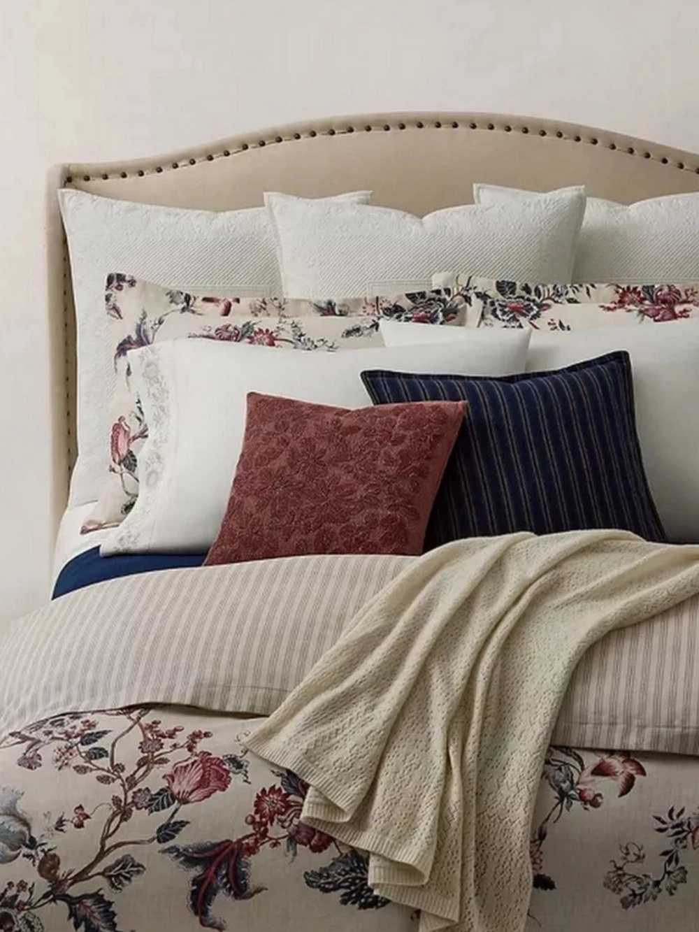 🌺NWT Ralph Lauren King Duvet Cover Floral  in Cream, Burgundy & Navy Retail $470